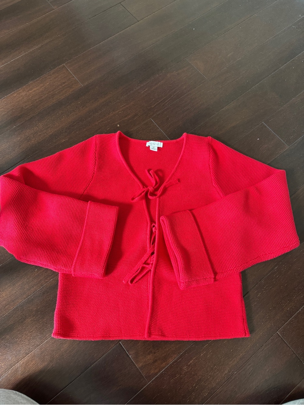 Red Tie-Front Knit Cardigan Sweater by Anne Klein